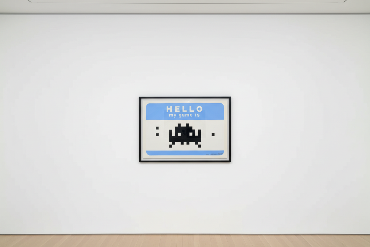 Invader - Hello My Game Is (blue), 2009, Screenprint