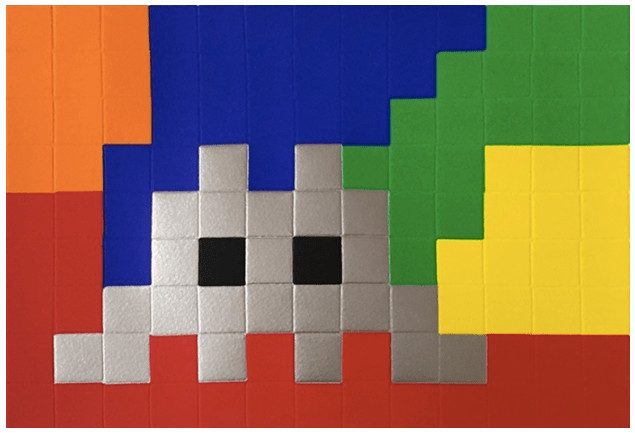 Invader - Home Lego (Silver), 2010, Embossed screen print with foil on paper, Signed and numbered