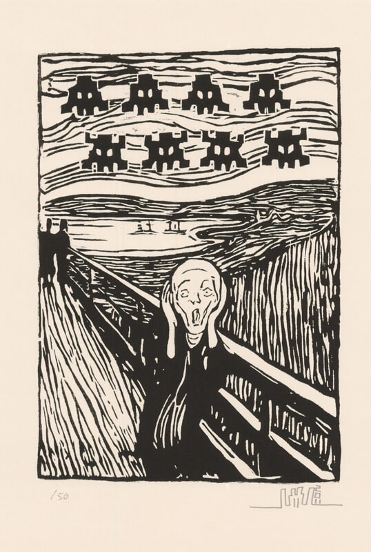 Invader - Invaded Scream, 2011, Woodcut on paper
Signed and numbered on recto