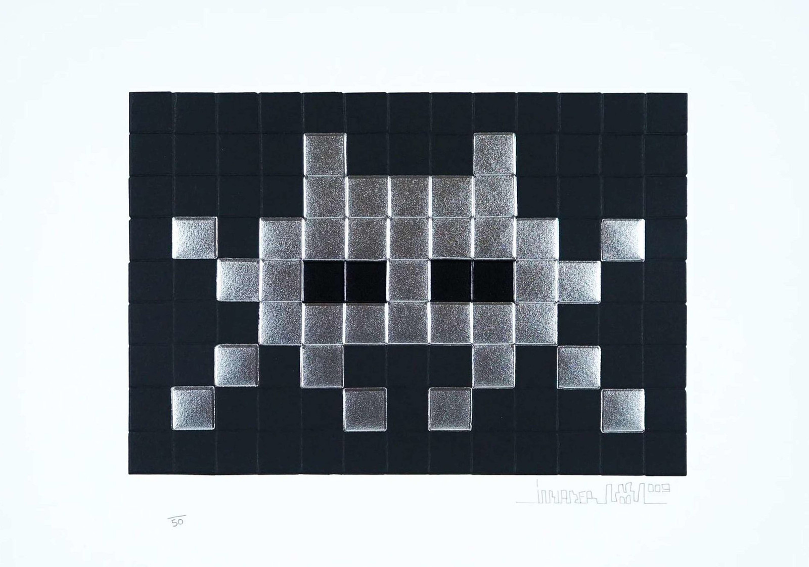 Invader - Invasion Silver, 2009, Screen print in black with two color foil and embossing