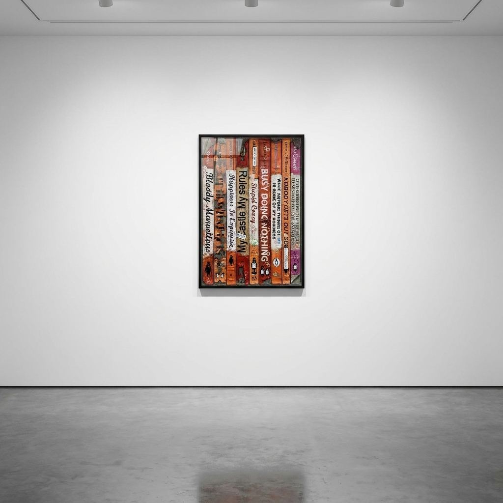 James McQueen - Anthology (Book Spines), Mixed Media on Canvas 