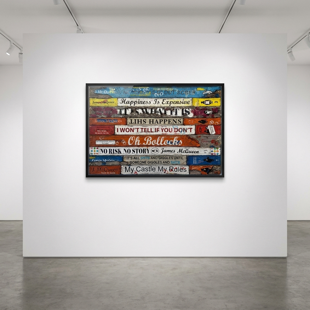 James McQueen - Anthology (Book Spines) , Mixed Media on Canvas 