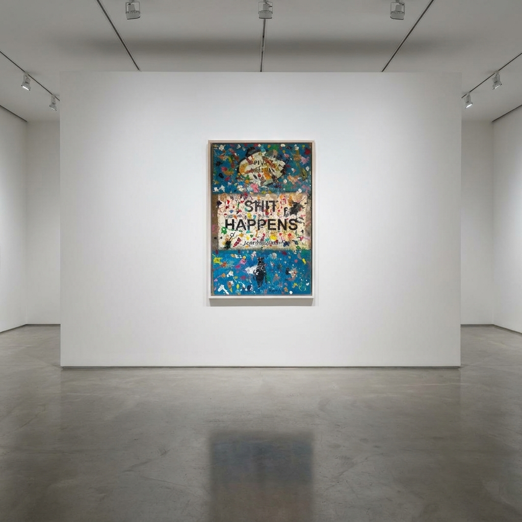 James McQueen - Shit Happens, Mixed Media on Canvas 