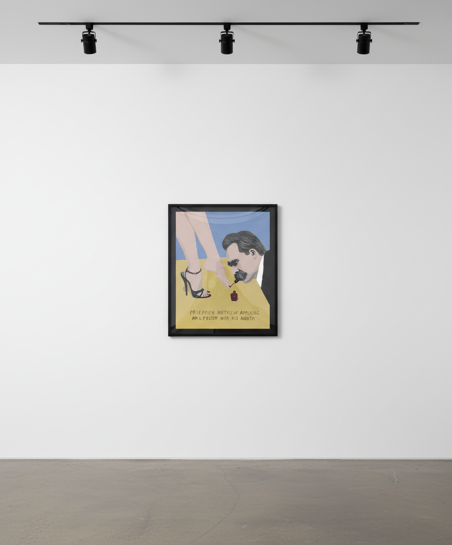 Javier Mayoral - Nietzsche Applying Nail Polish, Acrylic on wood panel