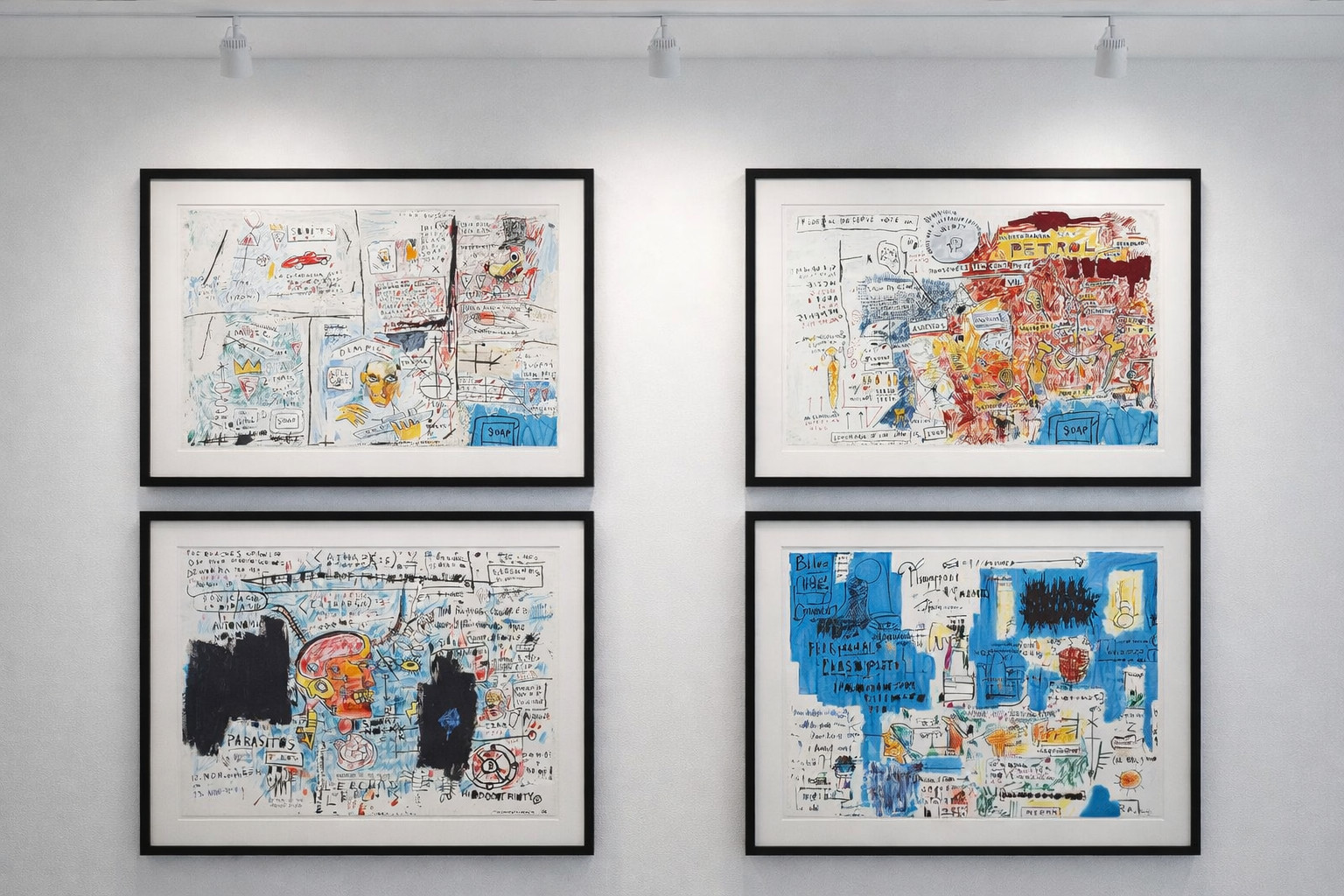 Jean-Michel Basquiat - Daros Suite, 2017, The complete set of four screen prints in colors, on Somerset paper with colopho...