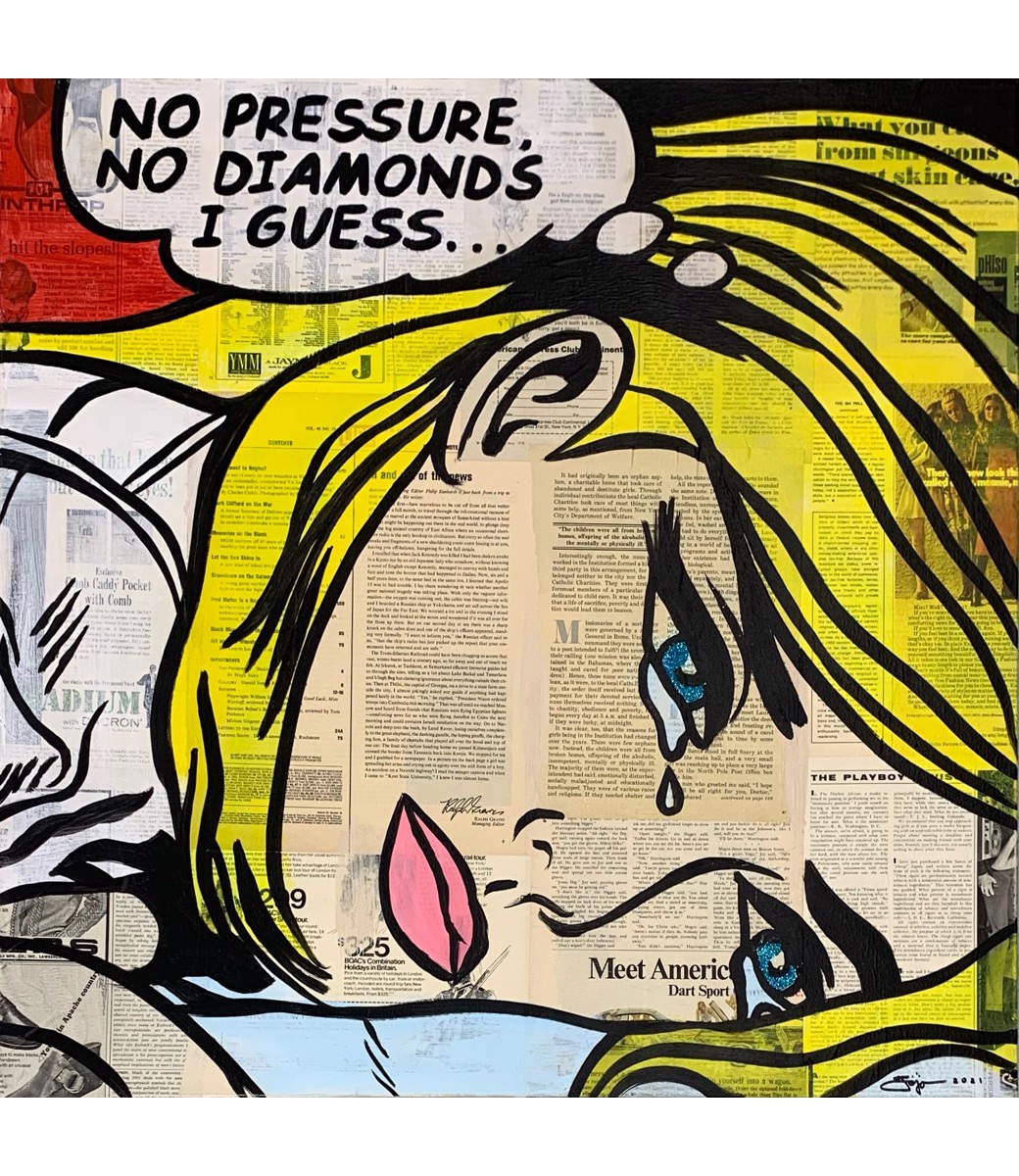 Jojo Anavim - No Pressure, 2025, Acrylic and Collage on Canvas