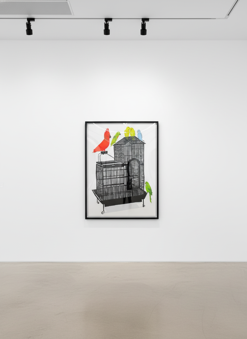 Jonas Wood - Birdcage XVI, 2011, Silkscreen monoprint with colored pencil appliqué