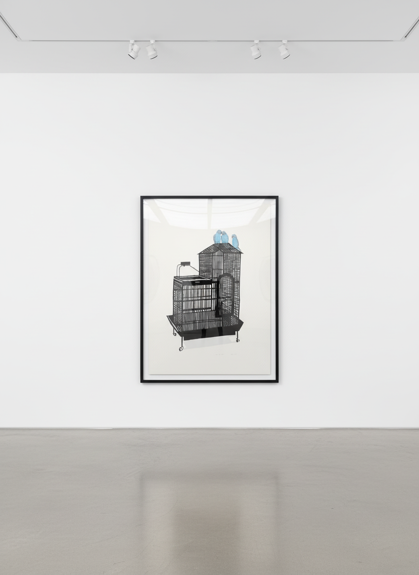 Jonas Wood - Birdcage XX, 2011, Silkscreen monoprint with colored pencil appliqué