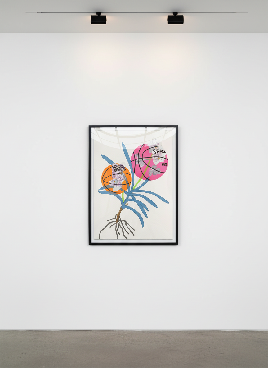 Jonas Wood - Double Basketball Orchid 2 (state II), 2020, 26 color lithograph printed on white Rives BFK