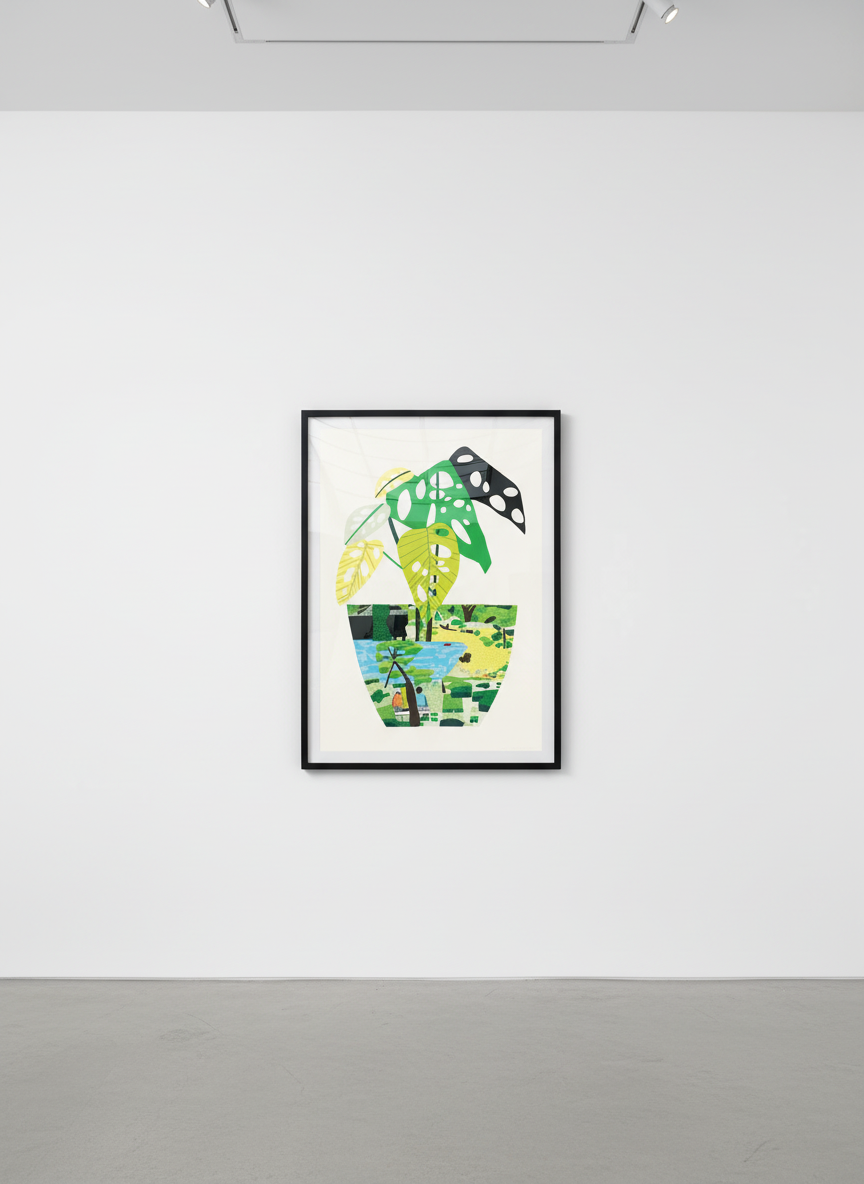 Jonas Wood - Landscape Pot with Plant, 2017, 16-color screenprint on white somerset tub sized satin paper