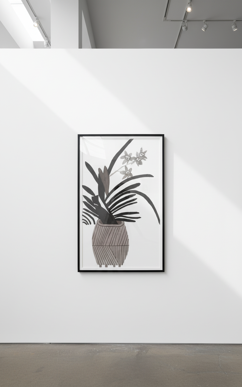 Jonas Wood - Striped Orchid, 2013, Ink and watercolor on paper