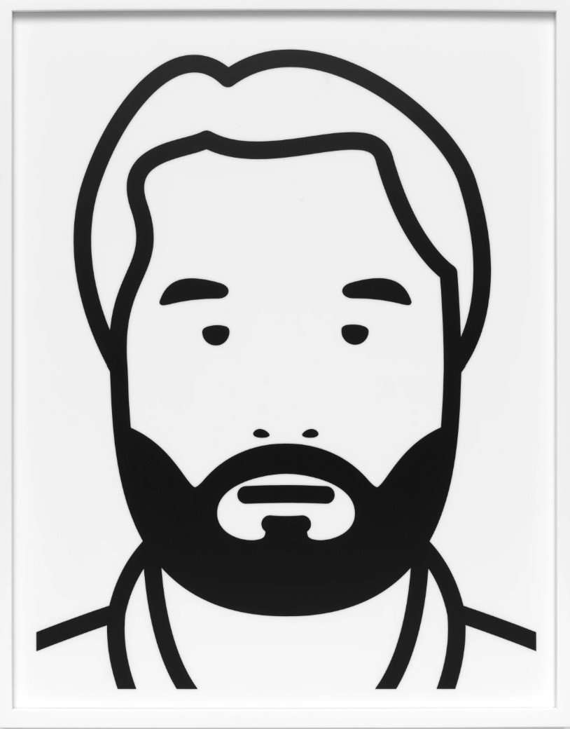 Julian Opie - Everyone: David, 2023, Vinyl on white acrylic presented in a wooden frame specified by the artist