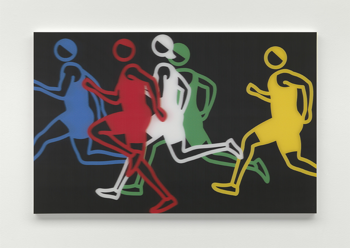 Julian Opie - Men sprinters 2, 2024, Acrylic lenticular mounted onto white acrylic