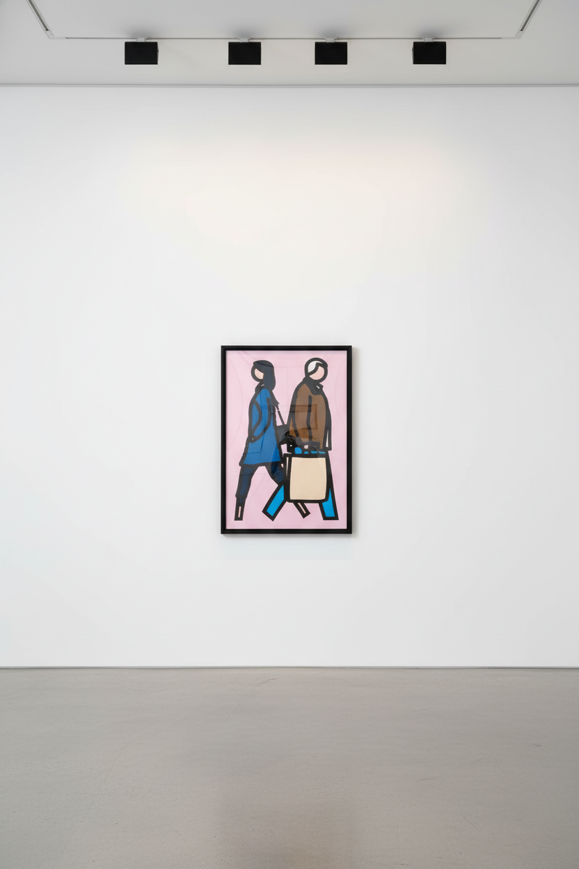 Julian Opie - New York Couple 3, 2019, Screen print with inkjet and collage on conservation board with frame