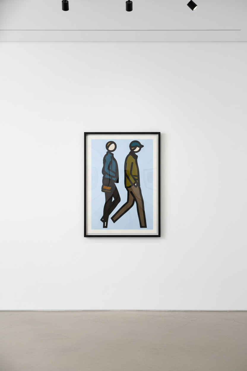 Julian Opie - New York Couple 4, 2019, Screen print with collage on conservation paper with frame