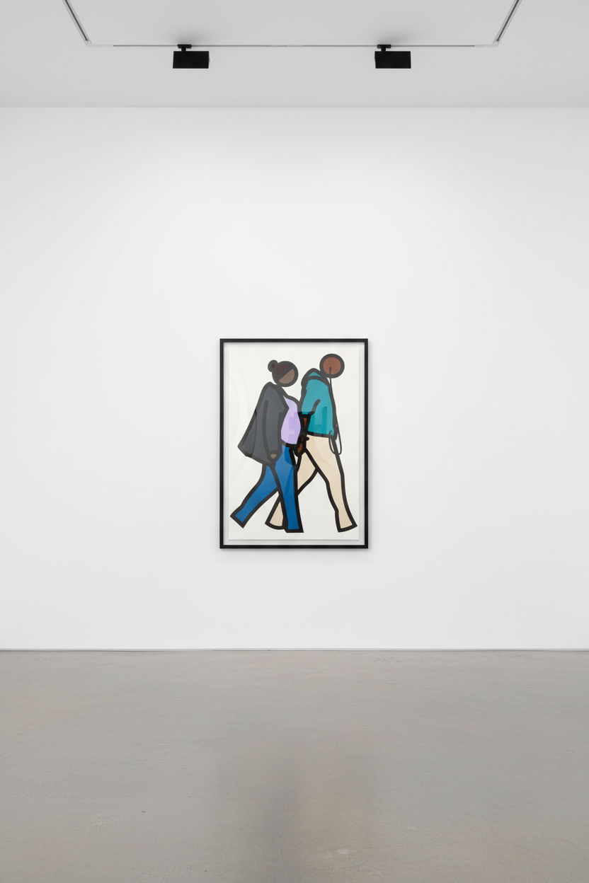 Julian Opie - New York Couple 6, 2019, Screen print with collage on conservation paper with frame