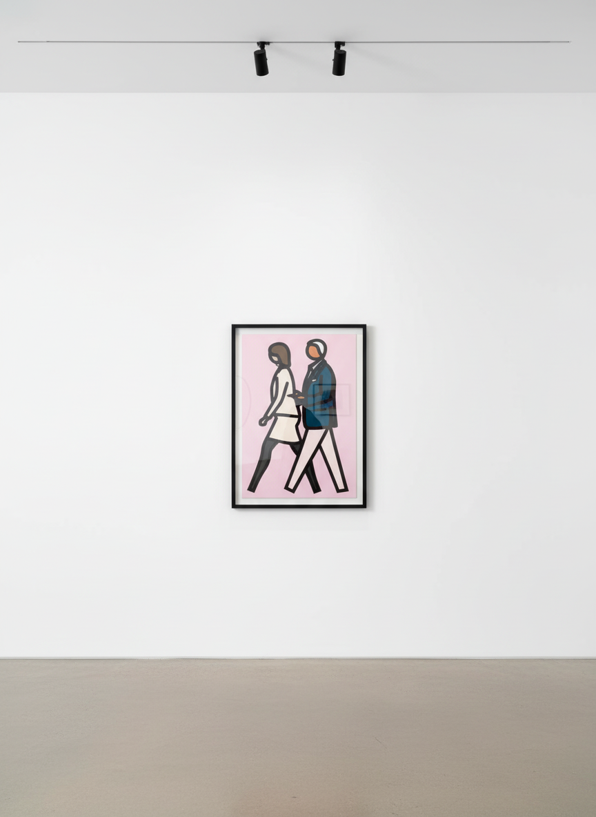 Julian Opie - New York Couple 7, 2019, Screen print with collage on conservation paper with frame