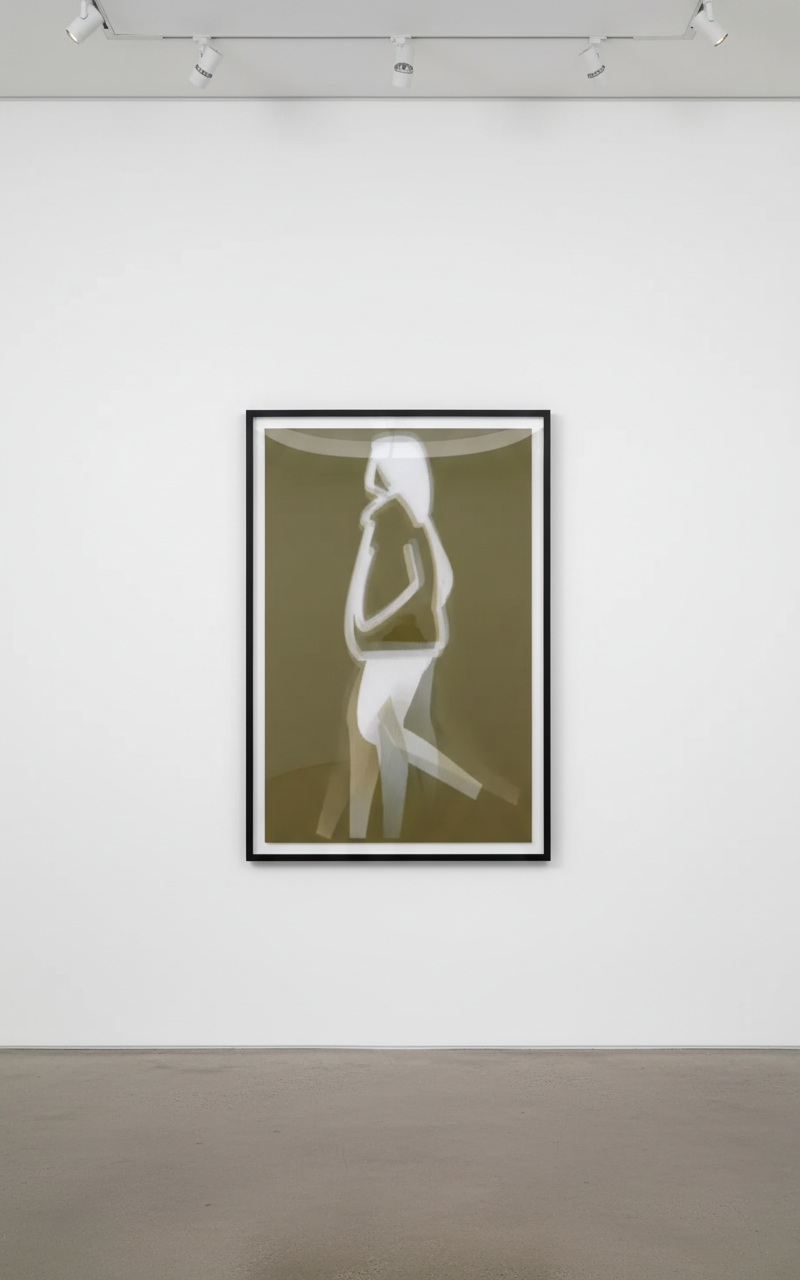 Julian Opie - Old Street Walkers: Fur Jacket, 2022, Lenticular acrylic panel mounted onto white acrylic