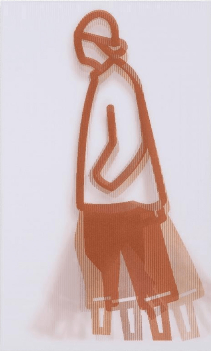 Julian Opie - Old Street Walkers: Turned Up, 2022, Lenticular acrylic panel mounted onto white acrylic