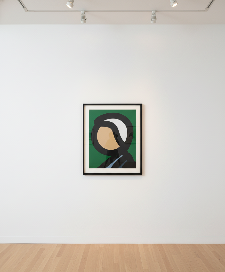 Julian Opie - Paper Head 8, 2019, Screen prints with inkjet and collage on Canson Conservation Board , presented in a spra...