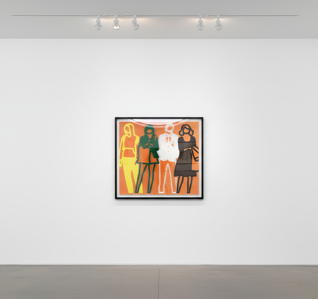 Julian Opie - Standing People (Yellow , Green , White , Black), 2020, Lenticular acrylic panel mounted onto white acrylic