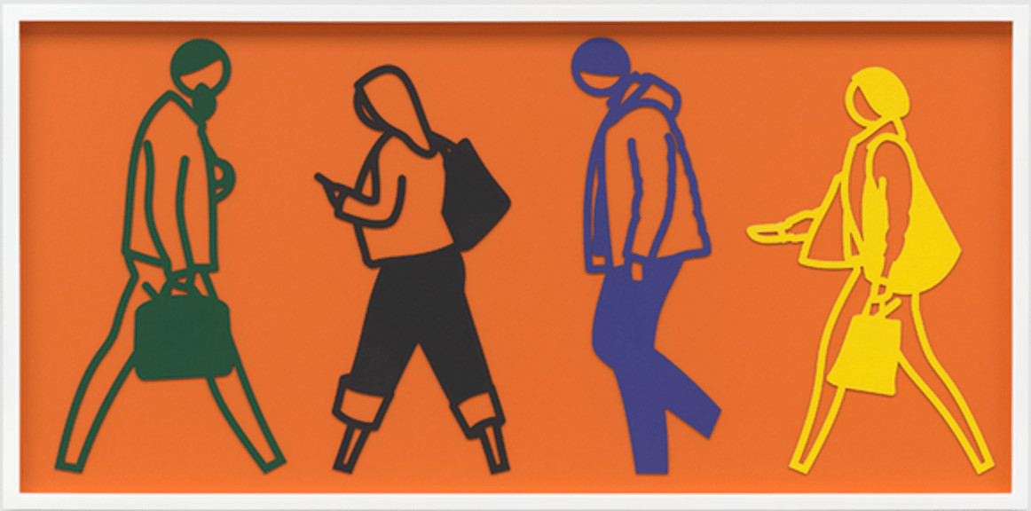 Julian Opie - Street 4, 2020, Laser - cut museum board relief , presented in a sprayed white frame specified by the artist