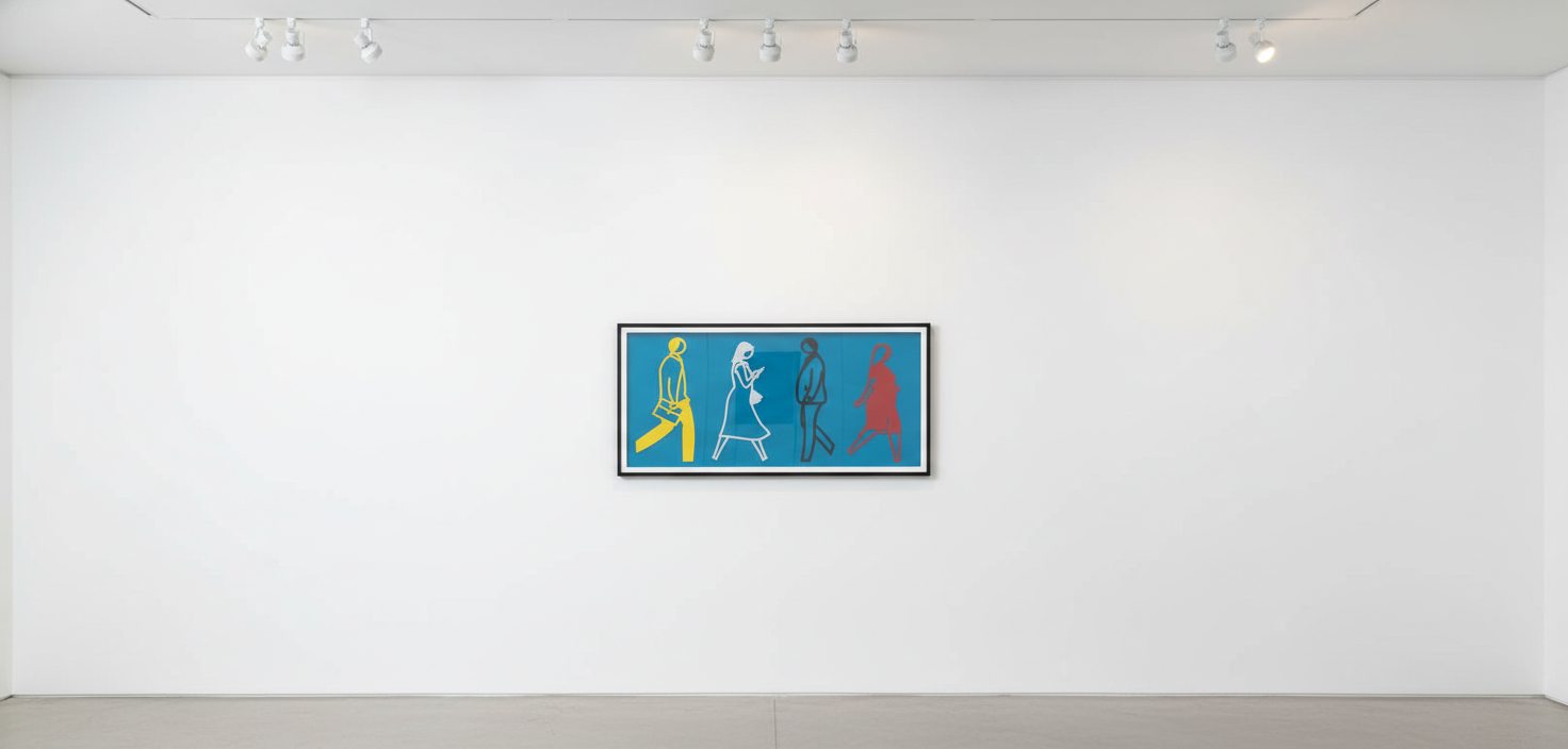 Julian Opie - Street 5, 2020, Laser - cut museum board relief , presented in a sprayed white frame specified by the artist