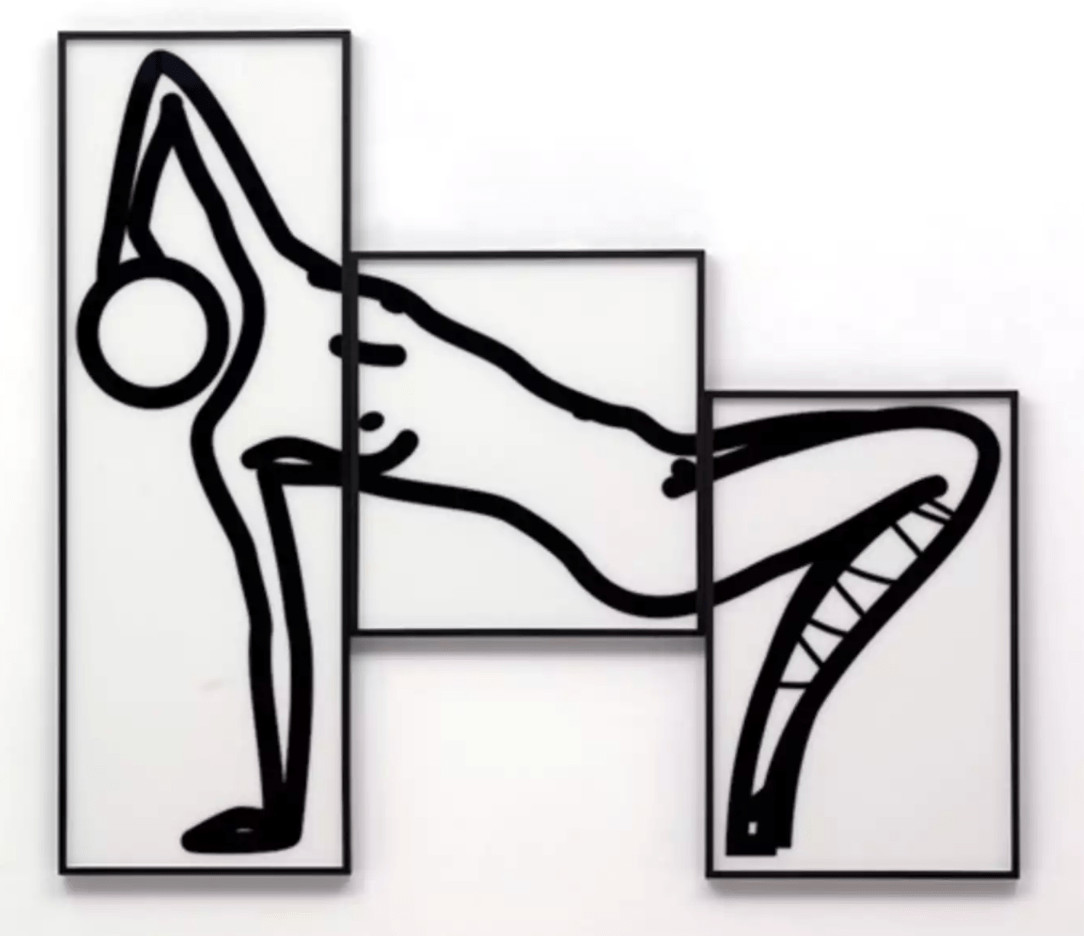 Julian Opie - This Is Shahnoza (In 3 Parts) , No. 6, 2008, Three panels with flocking adhesive screenprinted on to 3 mm wh...