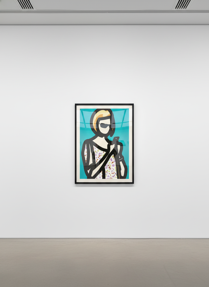 Julian Opie - Tourist With Blouse, 2014, Screen print with hand painting in frames specified by the
artist