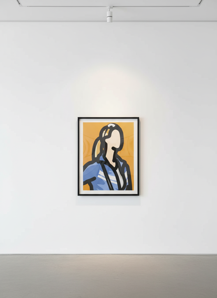 Julian Opie - Tourist With Pony Tail, 2014, Screen print with hand painting in frames specified by the
artist