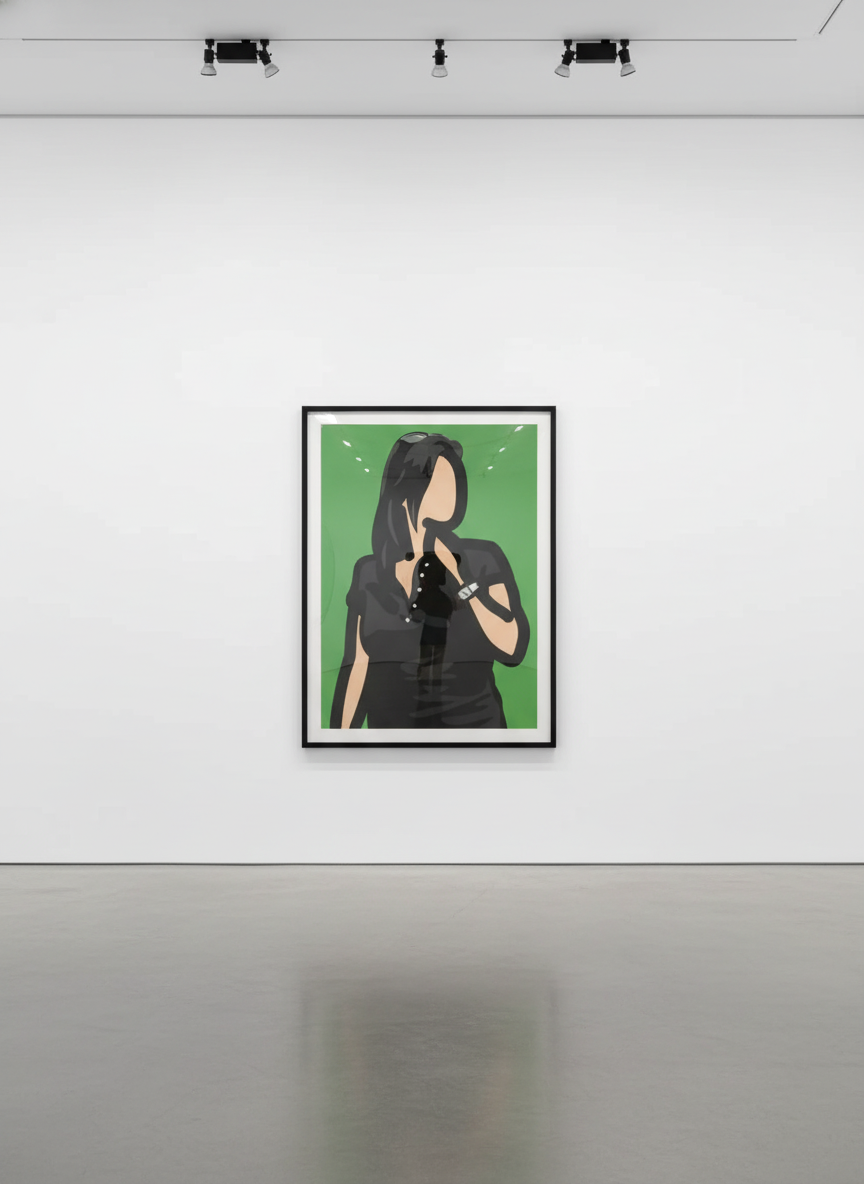 Julian Opie - Tourist With Watch, 2014, Screen print with hand painting in frames specified by the
artist