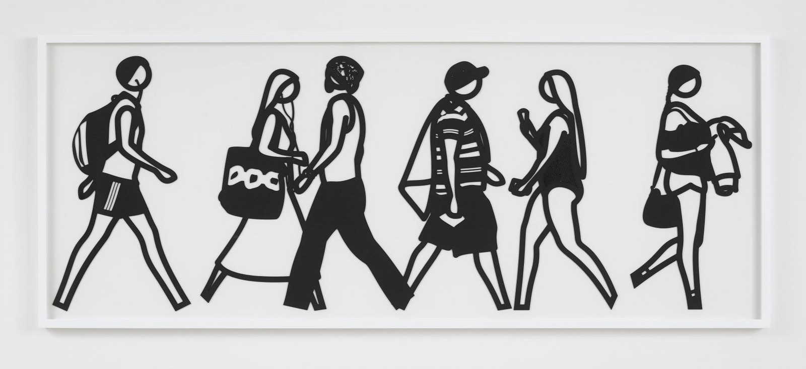 Julian Opie - Walking In Melbourne 3, 2018, Laser cut museum board relief print presented in a sprayed white frame specifi...