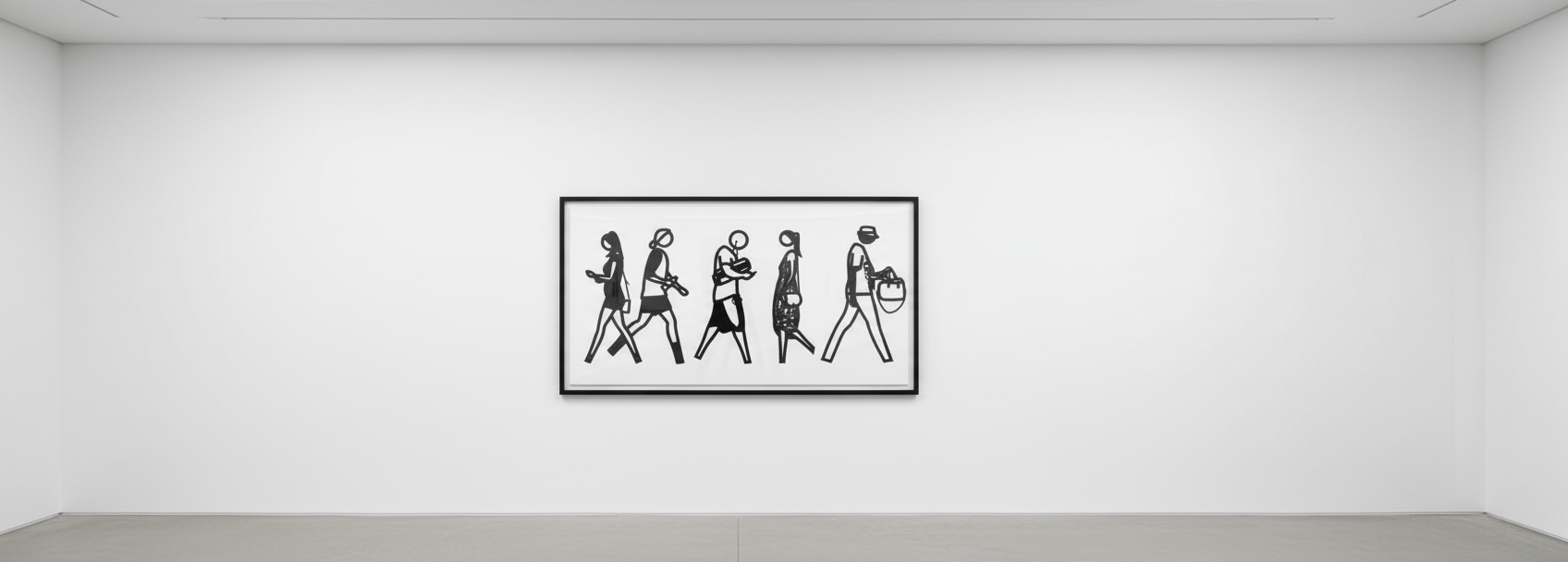 Julian Opie - Walking In Melbourne 4, 2018, Laser cut museum board relief print presented in a sprayed white frame specifi...