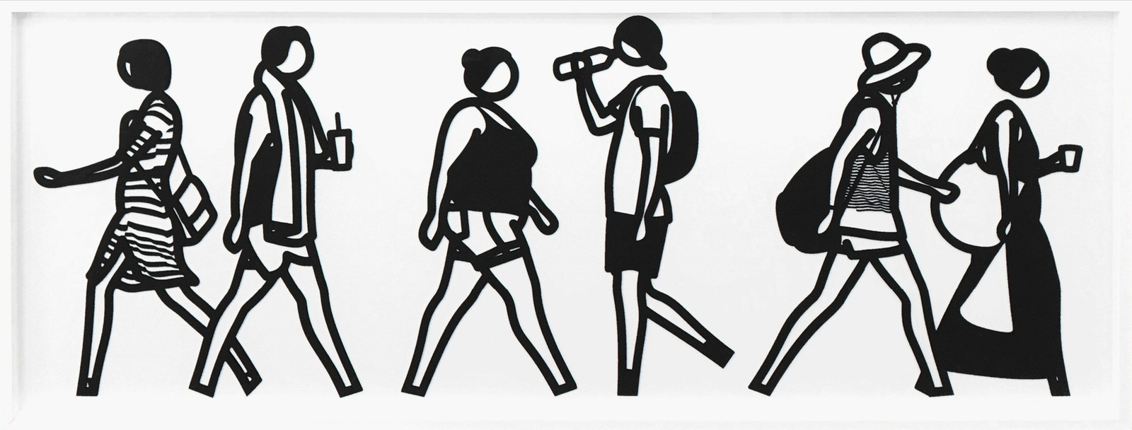 Julian Opie - Walking In Melbourne 5, 2018, Laser cut museum board relief print presented in a sprayed white frame specifi...