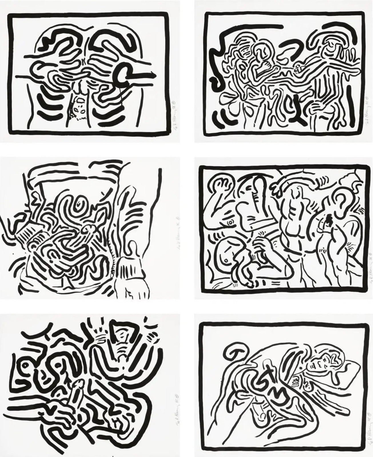 Keith Haring - Bad Boys (Littmann PP. 57-59), 1986, The complete set of six silkscreens