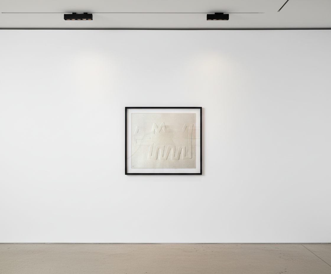 Keith Haring - Barking Dog, 1990, White embossing on paperEstate authenticated, signed and numbered on the verso