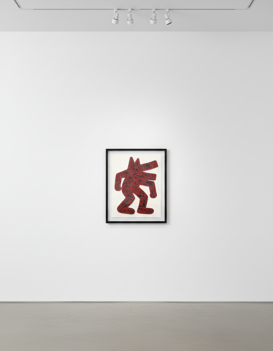 Keith Haring - Dog, 1986, Screen print in red on black painted plywood