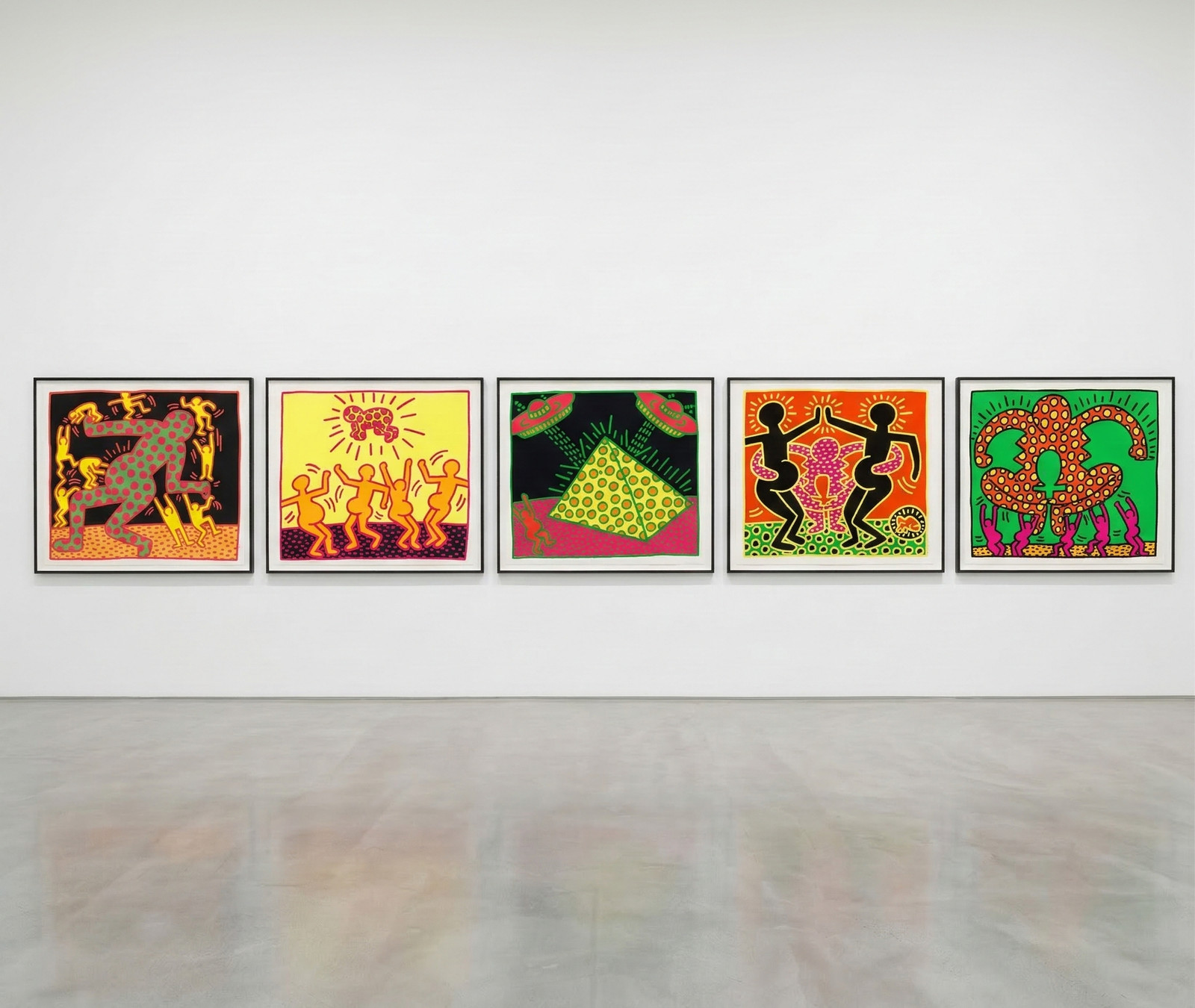 Keith Haring - Fertility 1-5 (Littmann PP. 30 - 33), 1983, The complete set of five silkscreens
