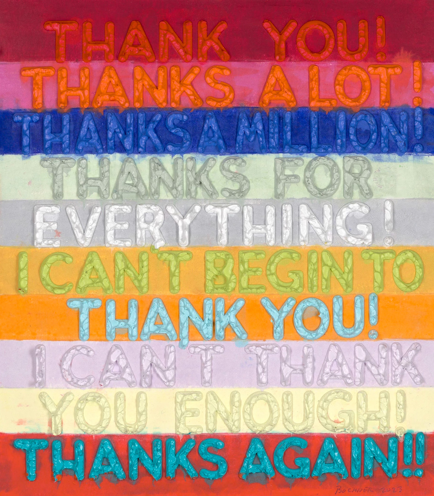 Mel Bochner - Thank You, Monoprint in oil with collage, engraving and embossment on handmade paper