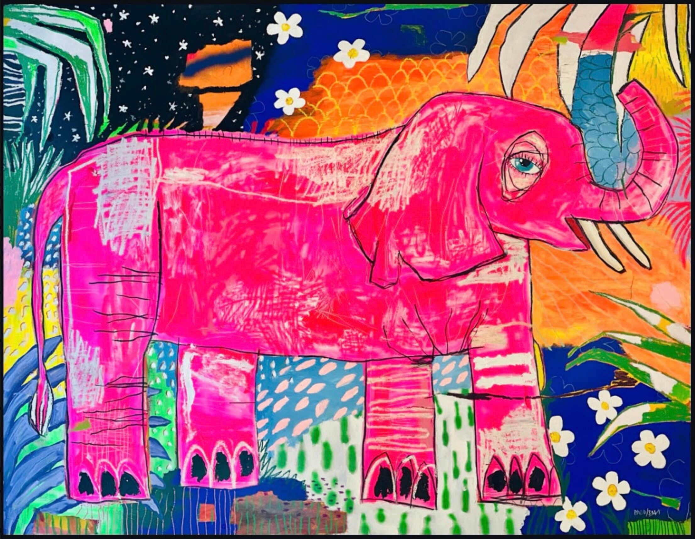 Nathan Paddison - Air Leaf Ant in the Room, 2026, Oil stick matte vinyl acrylic spray paint charcoal and pencil on canvas