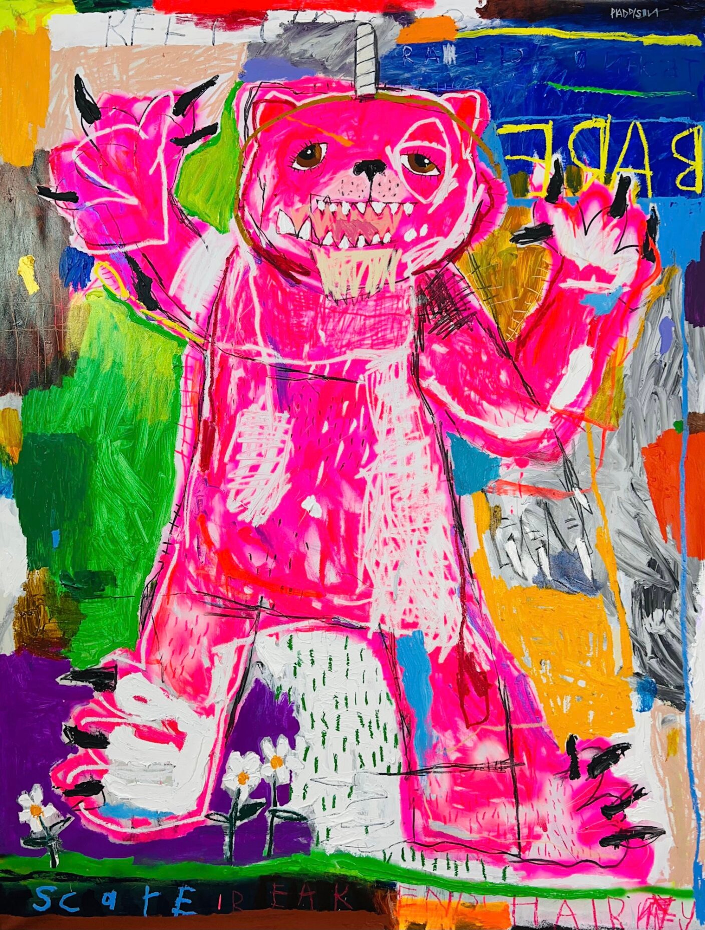 Nathan Paddison - Bare, 2026, Oil stick matte vinyl acrylic spray paint charcoal and pencil on canvas