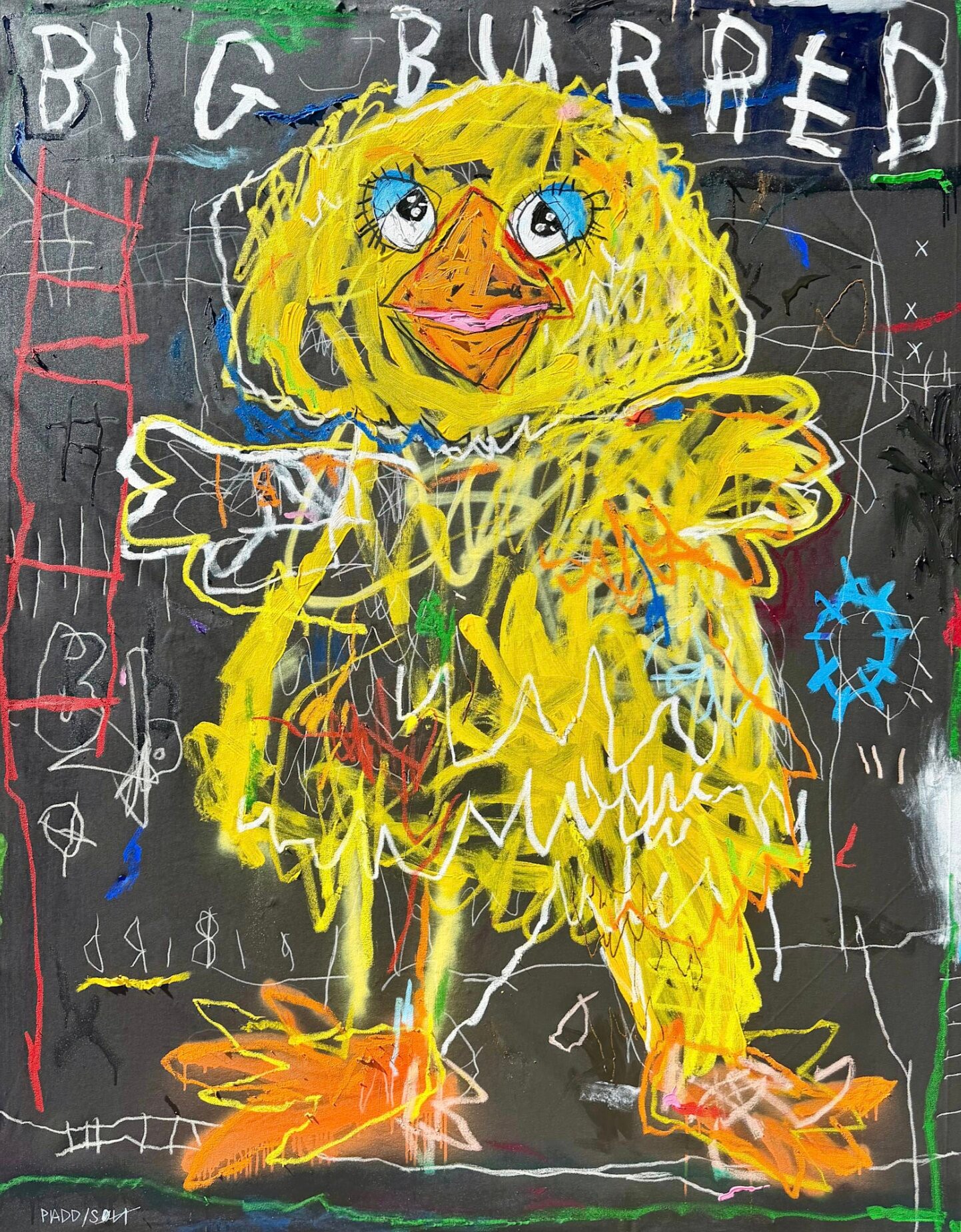 Nathan Paddison - Big Burred, 2026, Oil stick matte vinyl acrylic spray paint charcoal and pencil on canvas