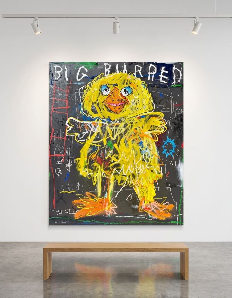 Nathan Paddison - Big Burred, 2026, Oil stick matte vinyl acrylic spray paint charcoal and pencil on canvas