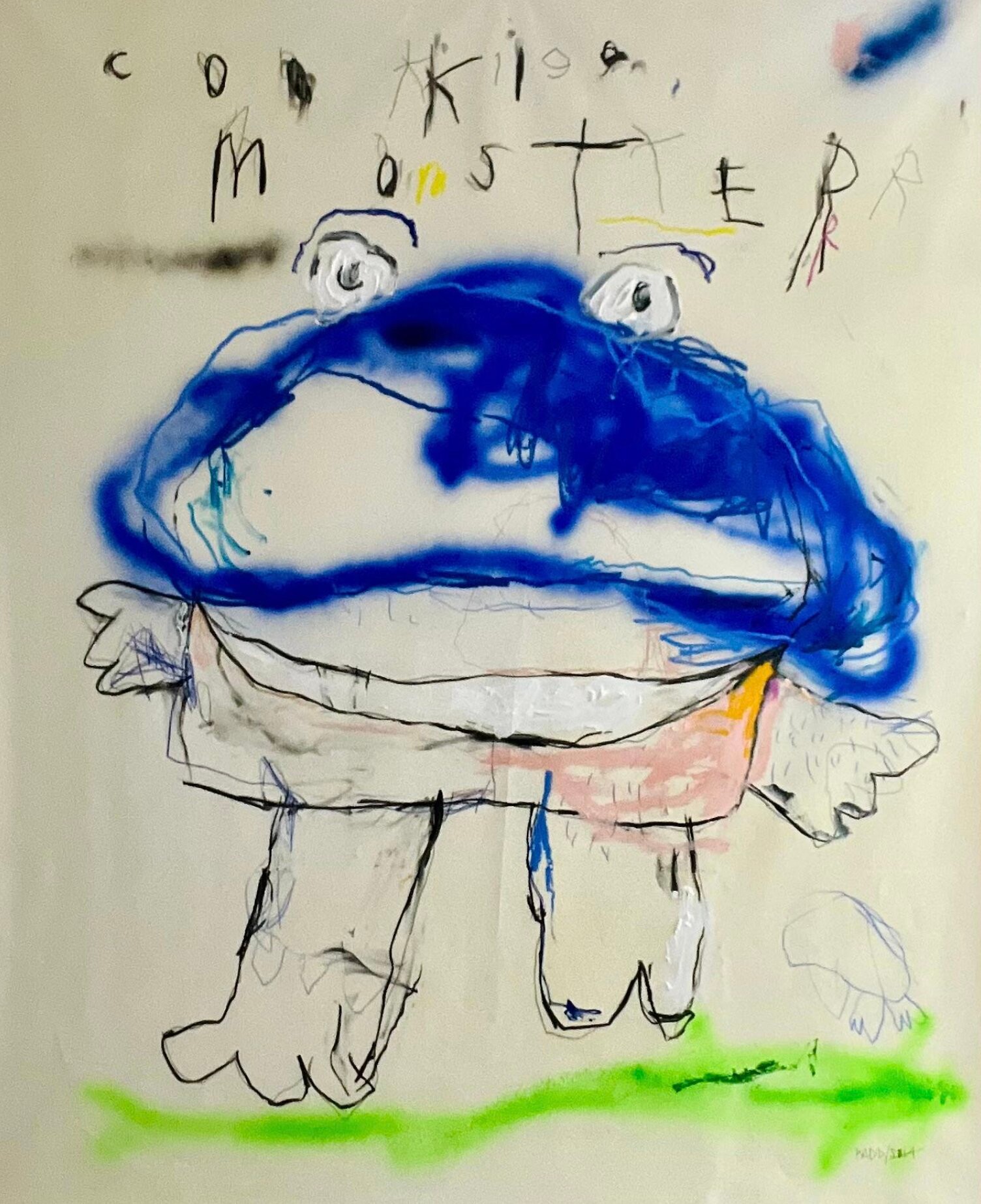 Nathan Paddison - Cookie Moster, 2026, Oil stick matte vinyl acrylic spray paint charcoal and pencil on canvas