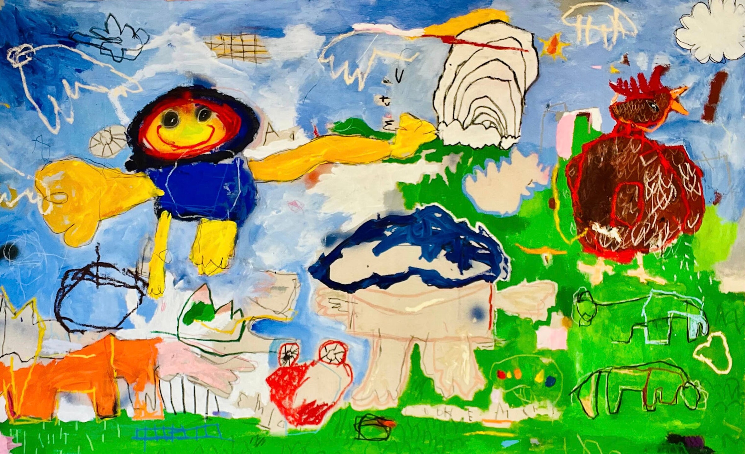 Nathan Paddison - Daddy x Daughter, 2026, Oil stick matte vinyl acrylic spray paint charcoal and pencil on canvas