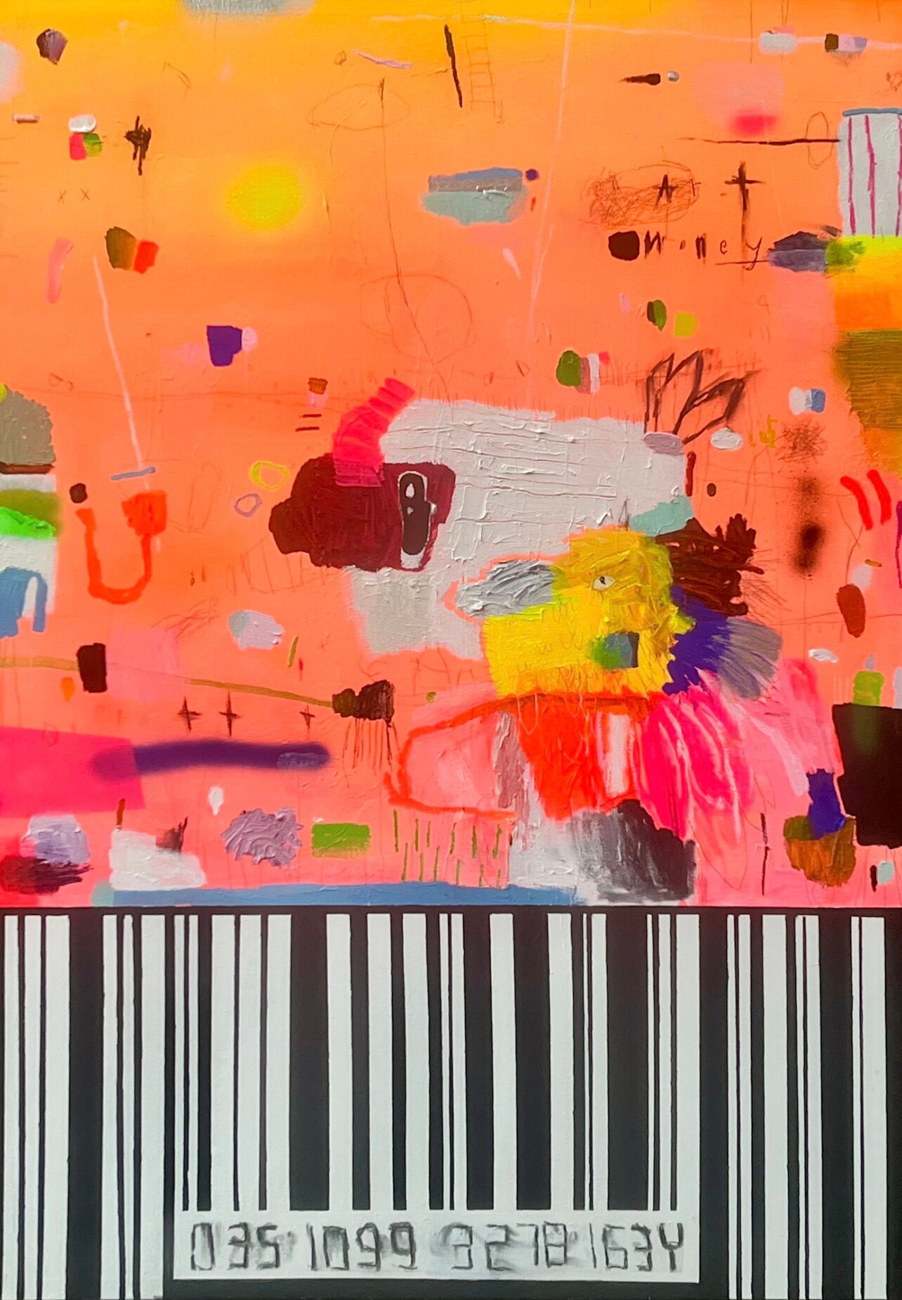 Nathan Paddison - I Got Receipts, 2026, Oil stick spray paint acrylic, charcoal, pencil marker and oil pastel on canvas