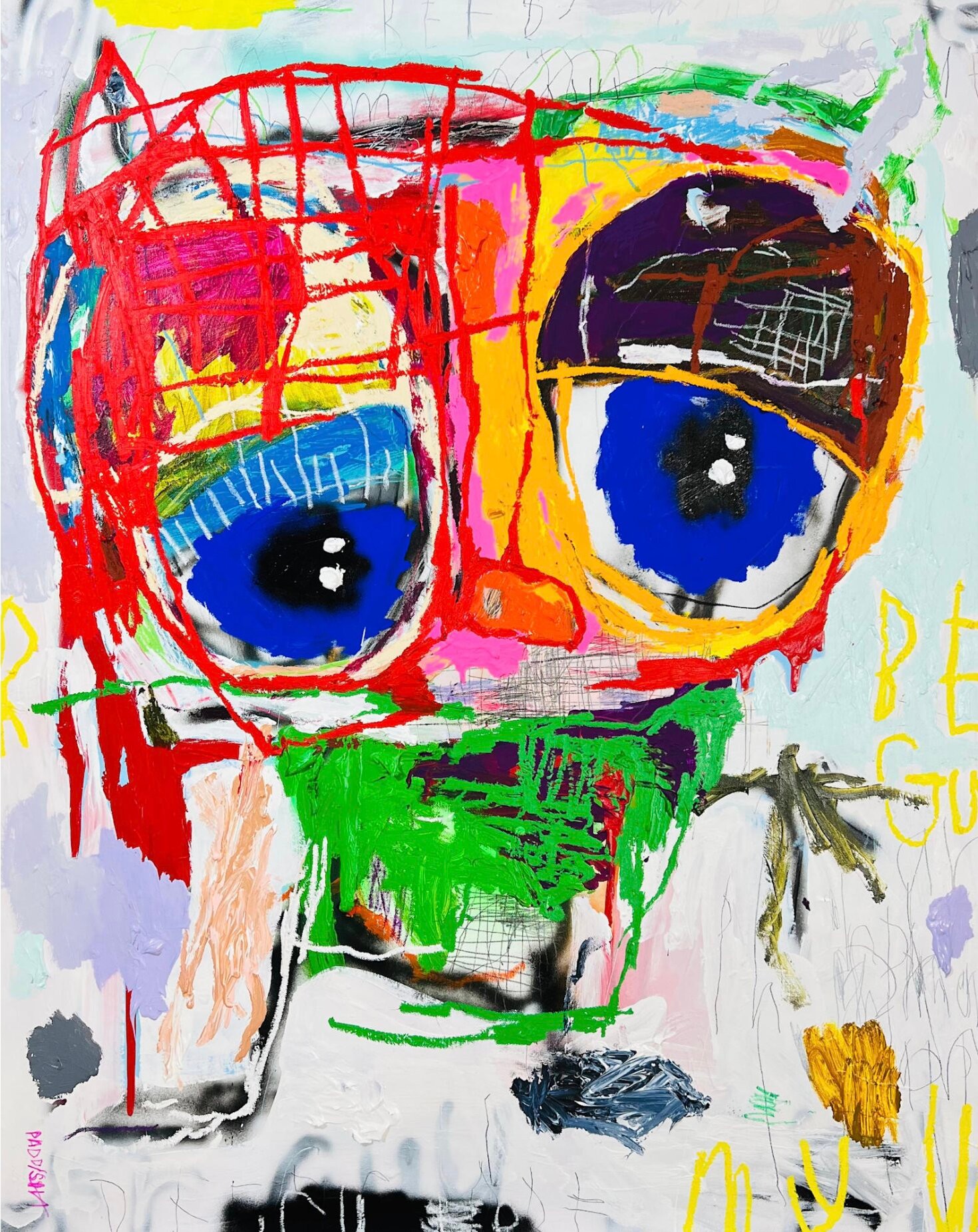 Nathan Paddison - My Guy, 2026, Oil stick matte vinyl acrylic spray paint charcoal and pencil on canvas