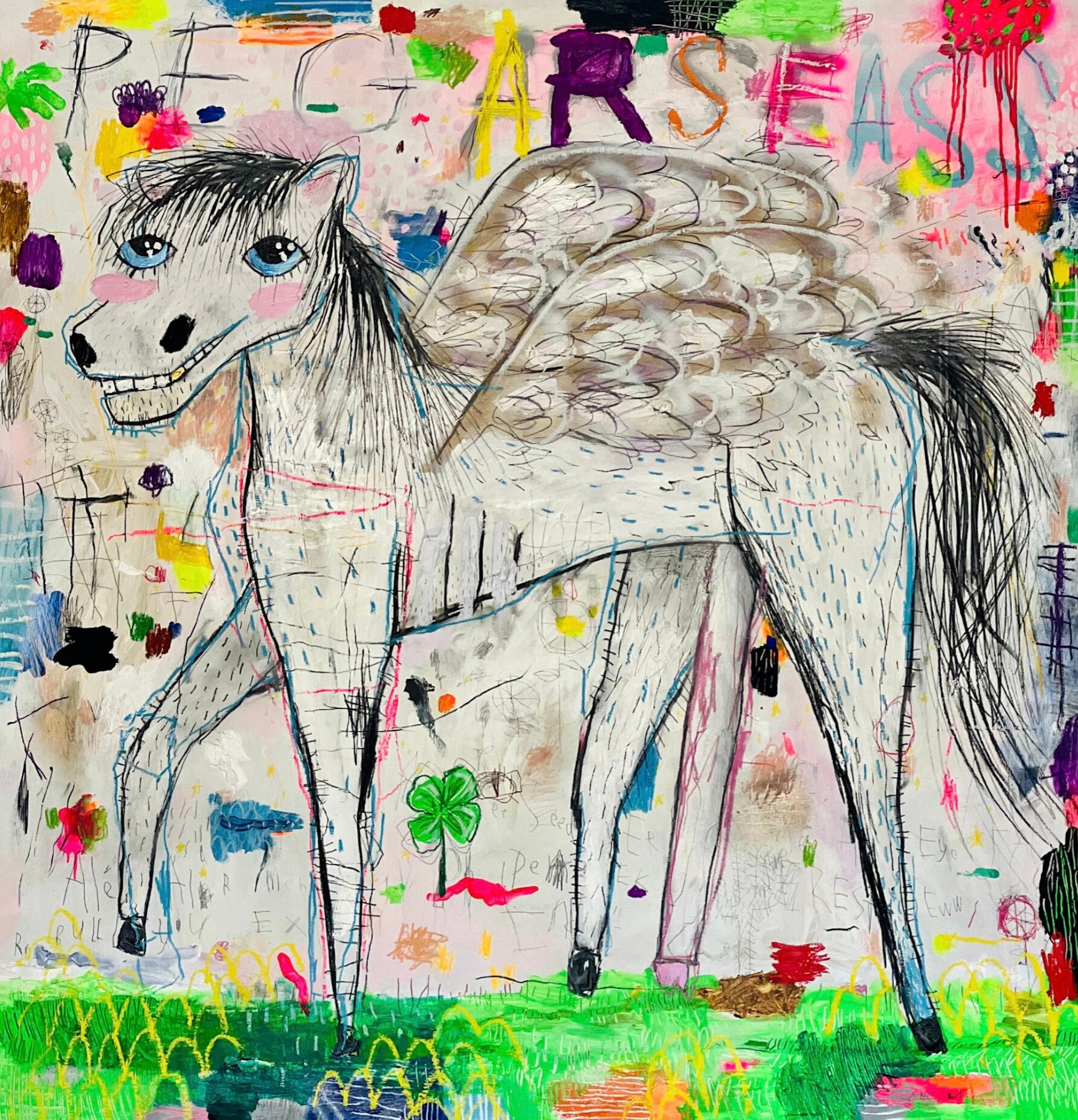 Nathan Paddison - Peg Arse Ass, 2026, Oil stick matte vinyl acrylic spray paint charcoal and pencil on canvas