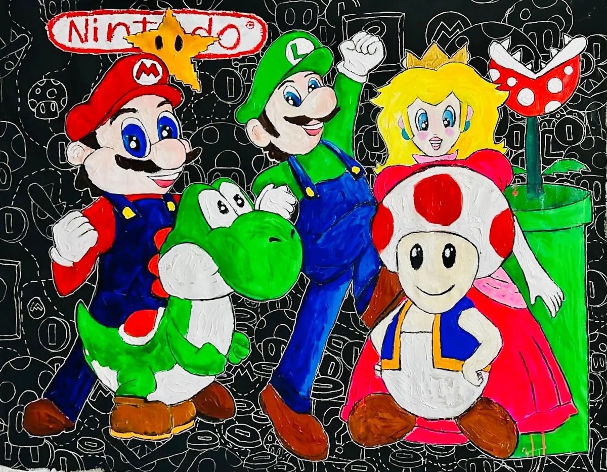 Nathan Paddison - Soup Par Mar Ee Oh, 2023, Oil stick, matte vinyl acrylic spray paint, charcoal, and pencil on canvas