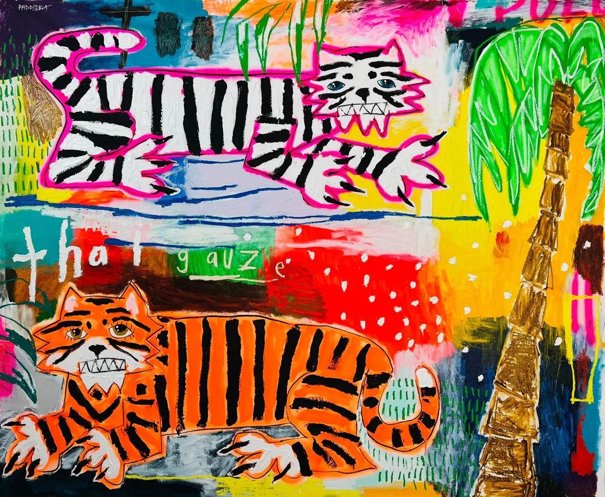 Nathan Paddison - Too Thai Gauze, Oil stick matte vinyl acrylic spray paint charcoal and pencil on canvas